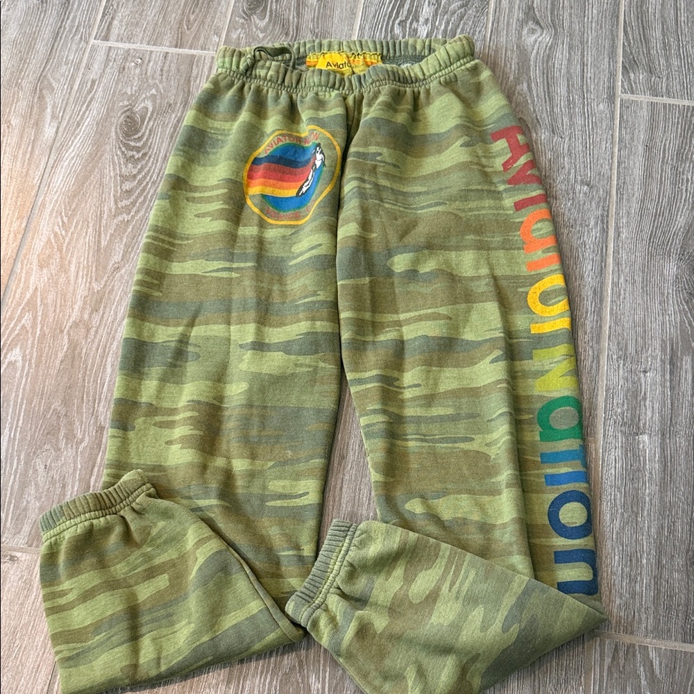 Aviator Nation Green Camo logo womens Jogger Sweatpants size small
